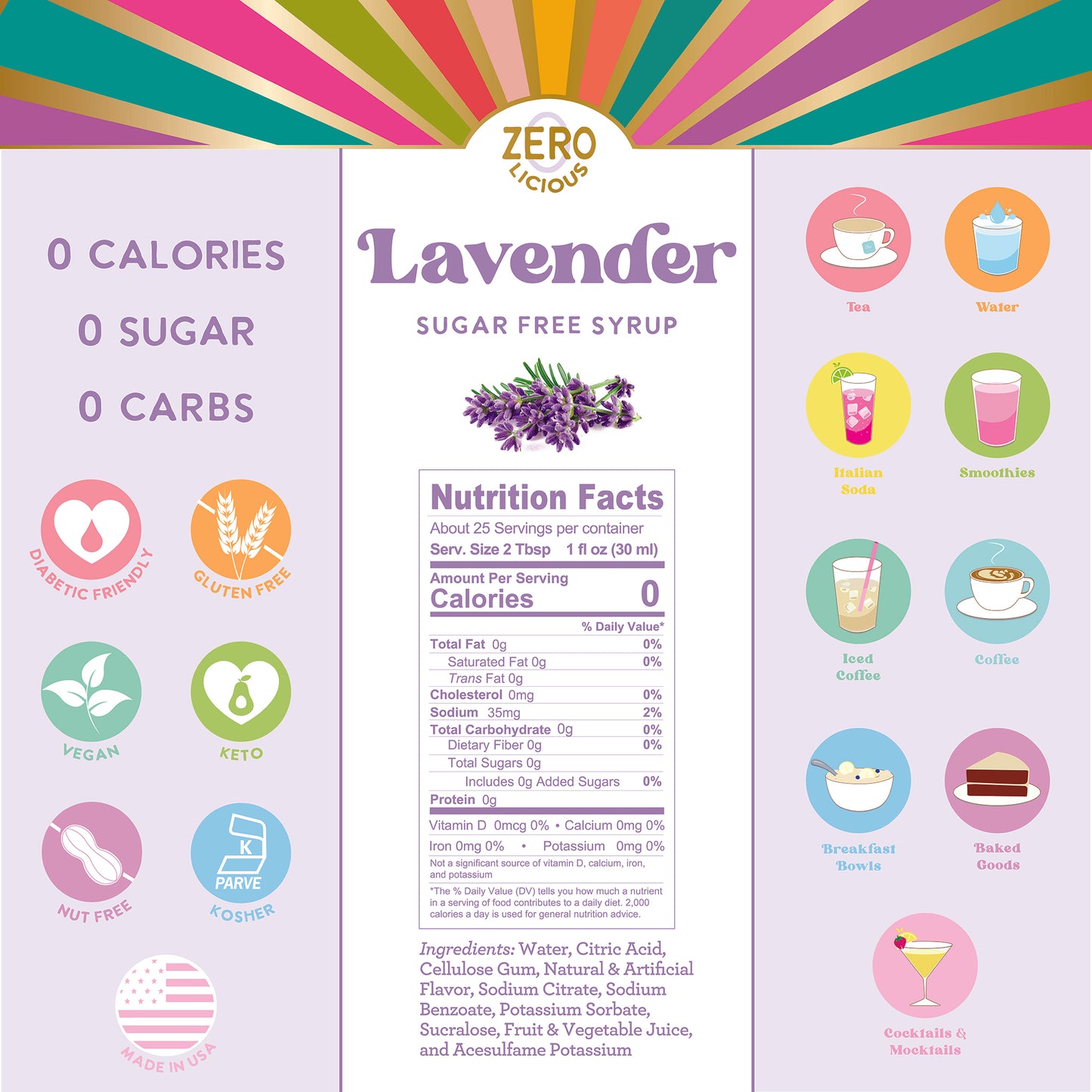 Lavender Sugar Free Syrup Nutrition Facts and Ingredients